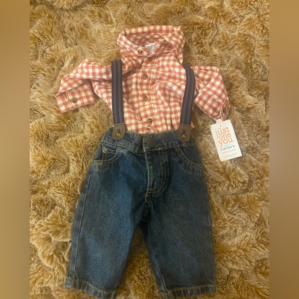 NWT Carter’s Just One You plaid flannel and jeans outfit boys 3 months